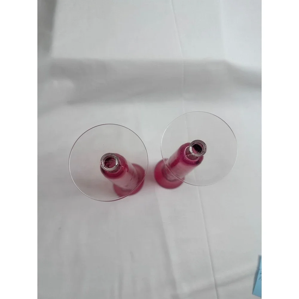 2 Vintage Ruby Red Glass Bud‎ Handblown Vases Etched Floral Design